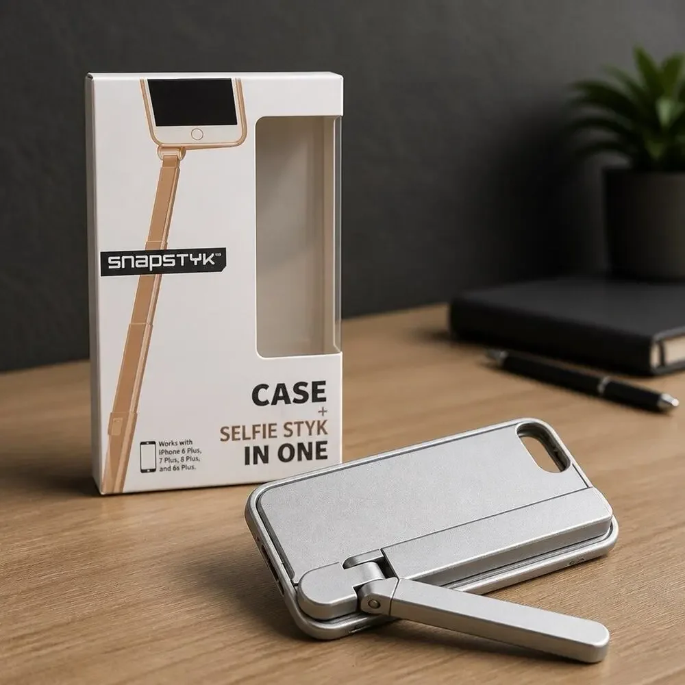 Snapstyk iPhone 6,7,8 Case + Selfie Styk In One Silver Ultra Slim Fit Bluetooth